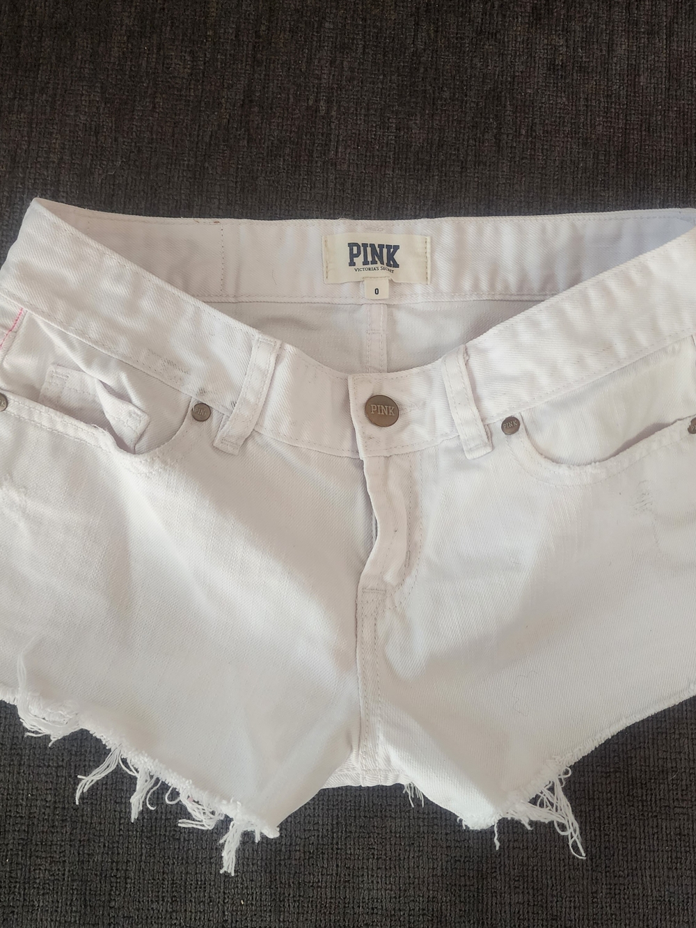 Y2K PINK Victoria's Secret Women's‎ Low Rise White Distressed Denim Shorts, Sz 0